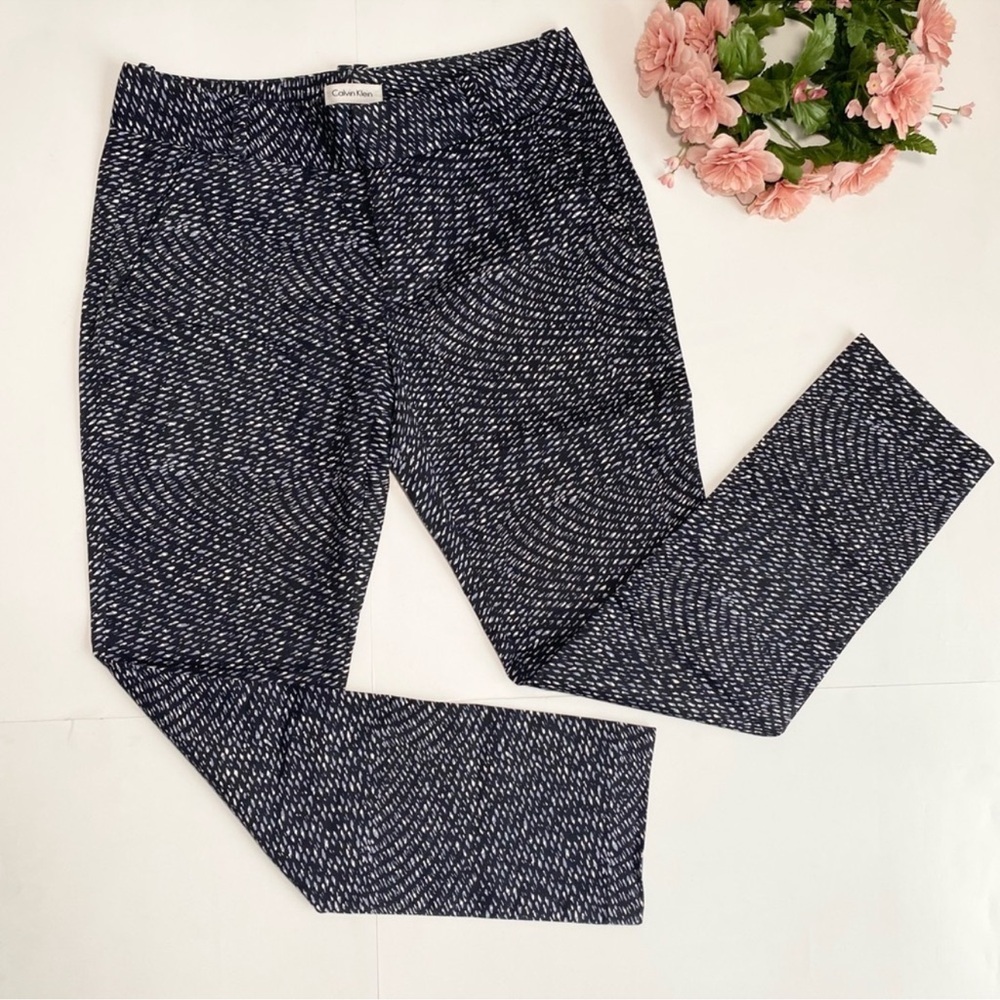 Calvin Klein Dark Blue Printed Ankle Casual Career Dress Pants